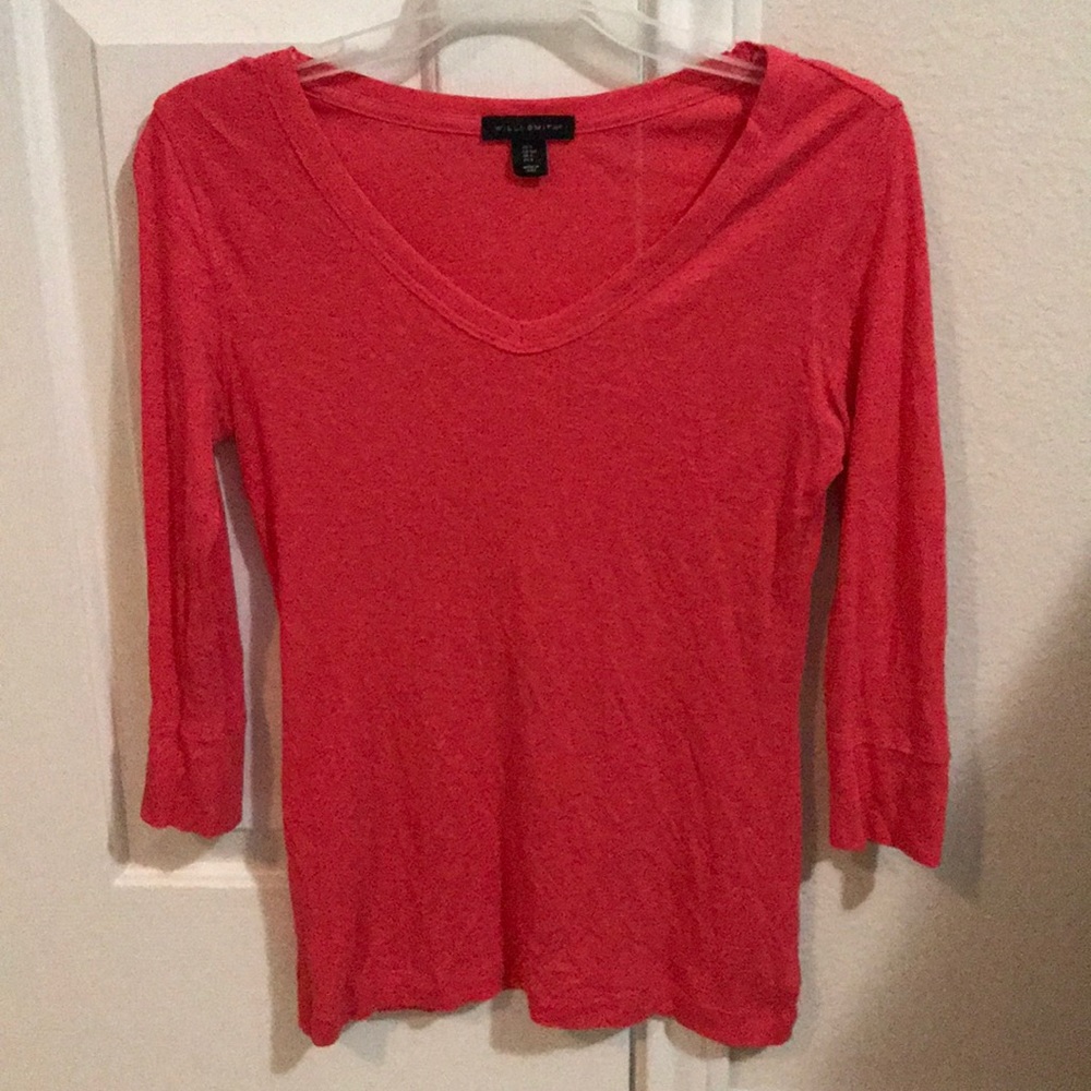 Pink/coral quarter sleeve v neck